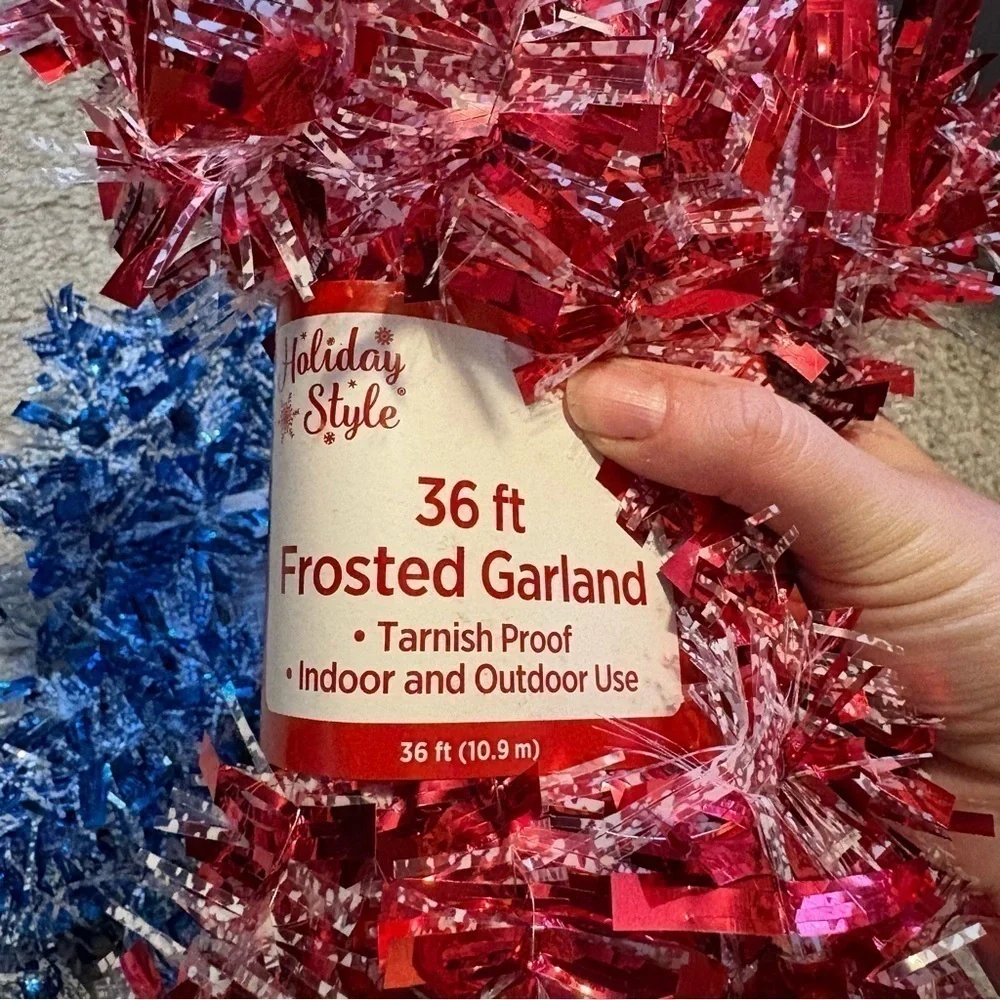 36ft Red & Blue Frosted Garland Christmas Decor NEW Bundle Lot